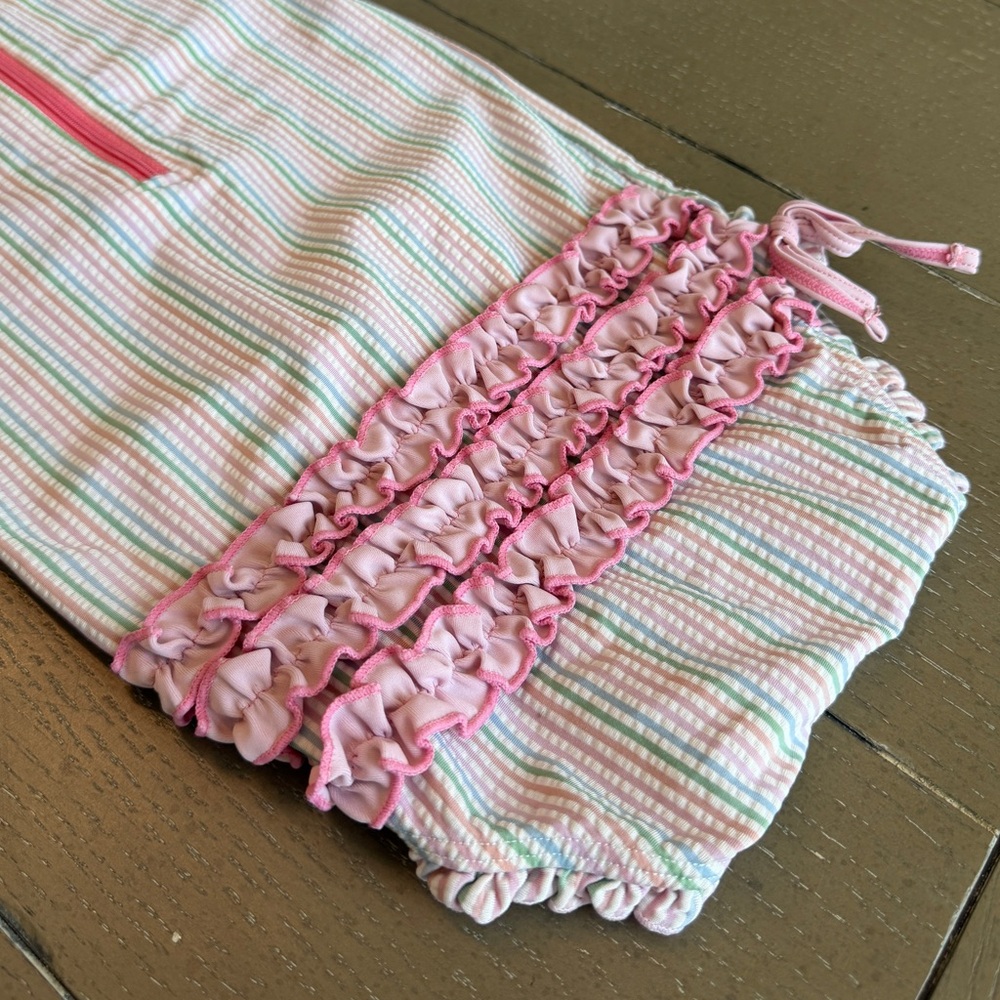 Ruffle Butts Girls’ Pink Pastel Seersucker Long-Sleeve Swimsuit • Size: 18-24M - Picture 2 of 10